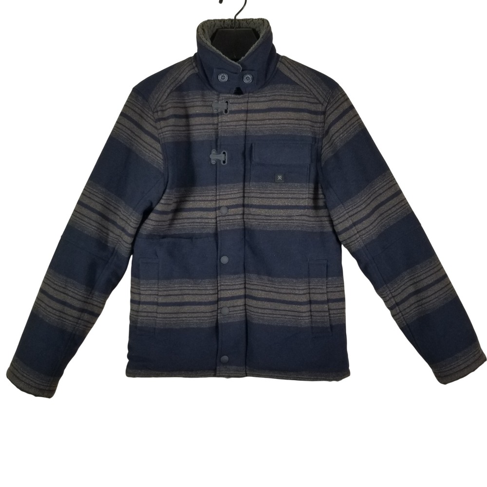 Roark Axeman Sherpa Lined Jacket Mens XS Dark Navy Striped Wool Blend New